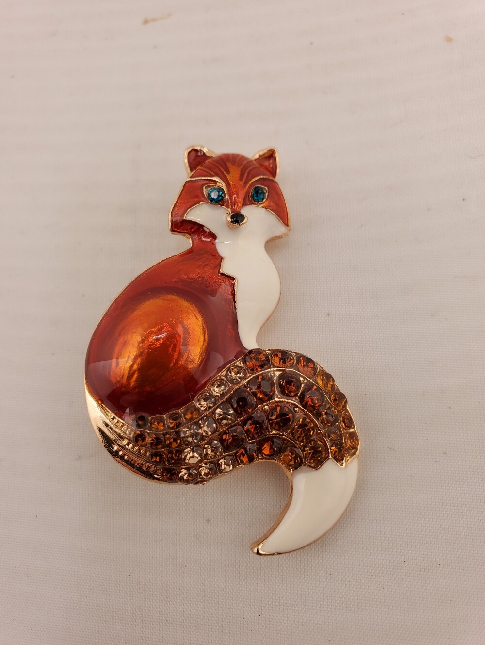 Fox Enamel And Rhinestone Brooch